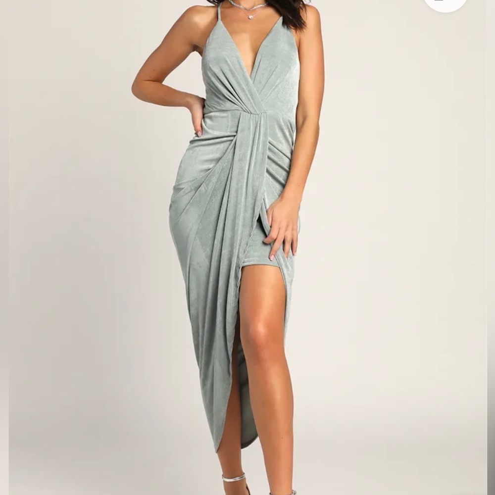 Lulu's Asymmetrical Sage Dress